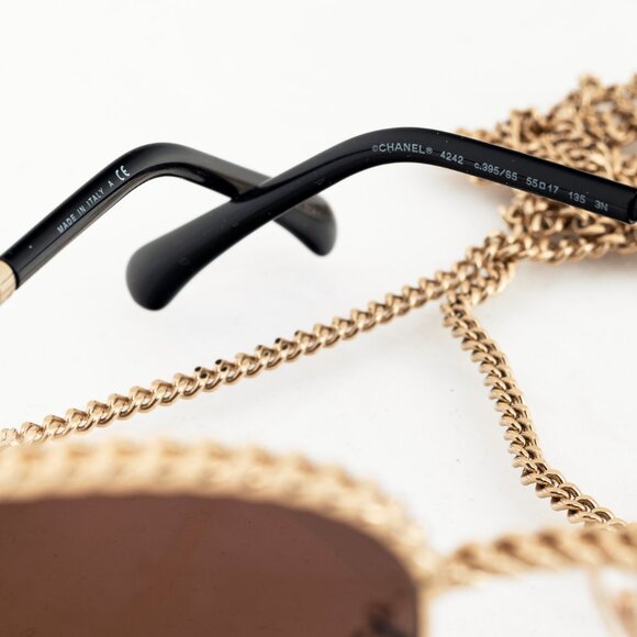 Chanel Pantos Gold-Tone & Black Metal-Chain Sunglasses - Picture 8 of 10